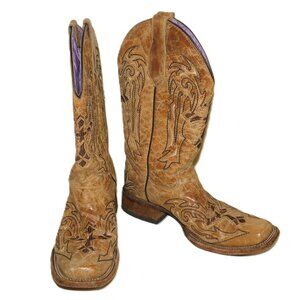 Circle G Handcrafted In Mexico Leather Cowgirl Western Boots Size 8 Square Toe